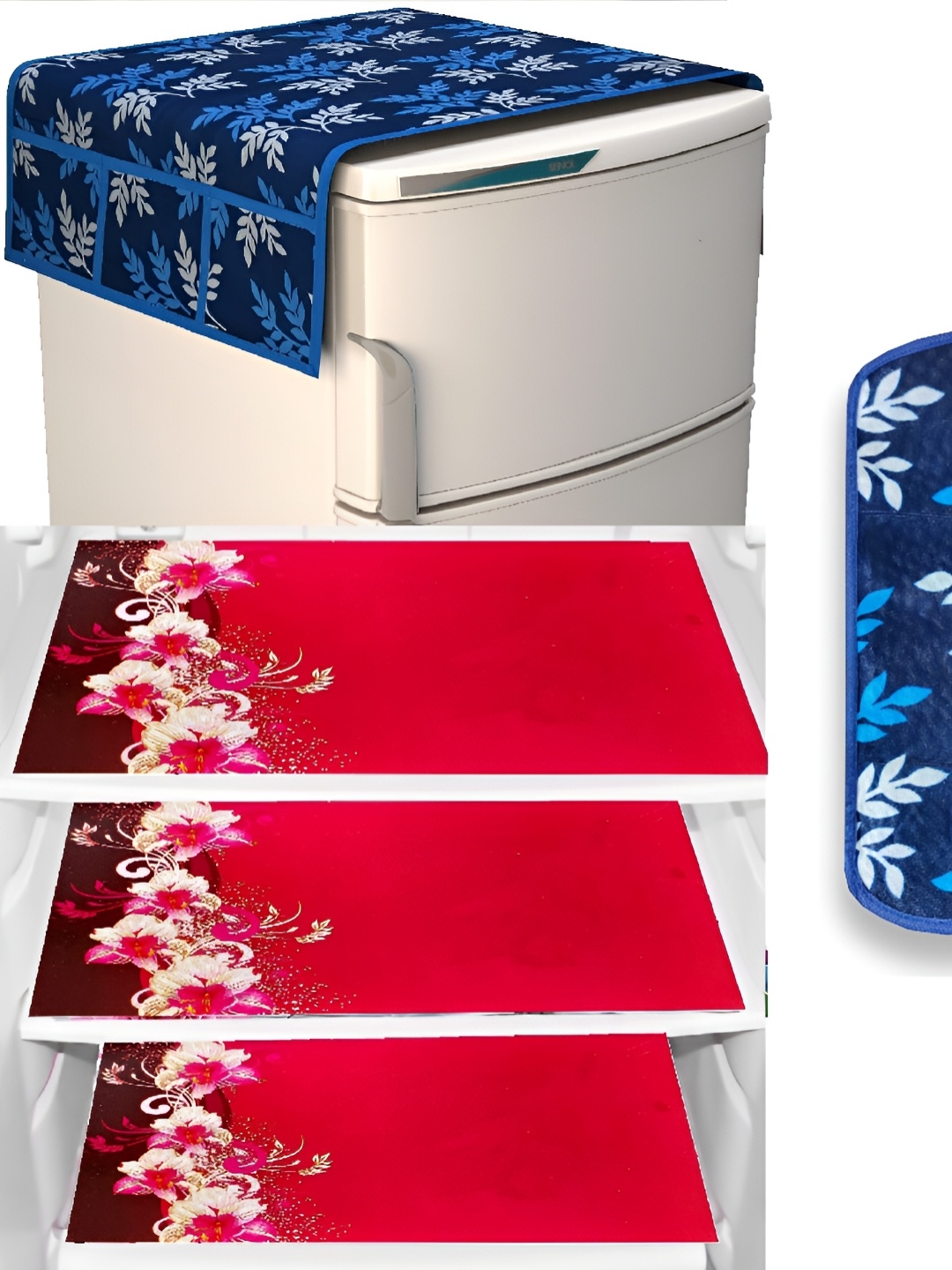 

REVEXO Red & Blue 5Pcs Printed Fridge Top Cover Handle Covers & Mats