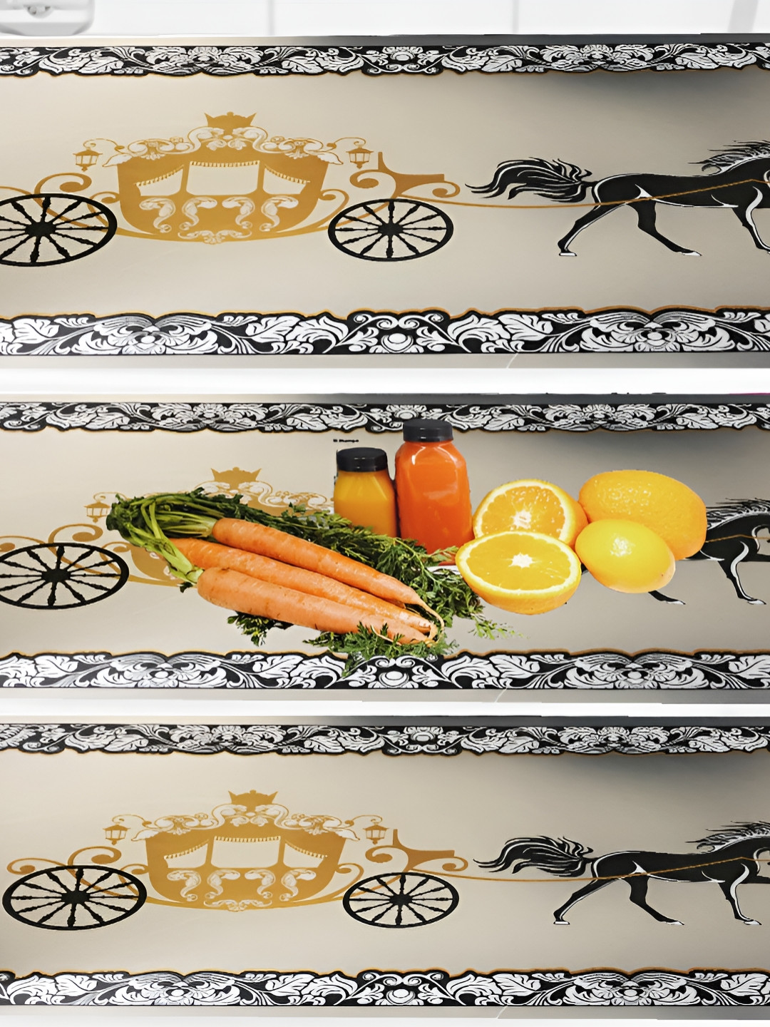 

REVEXO 3-Pcs Brown & Grey Printed Refrigerator Mats