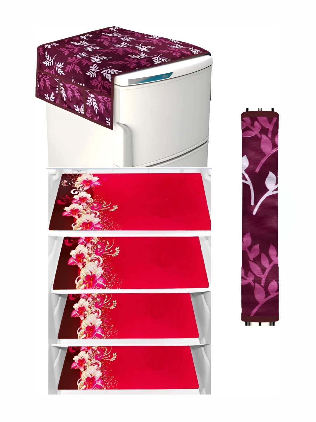 

REVEXO 4Pcs Red & White Printed Refrigerator Mat
