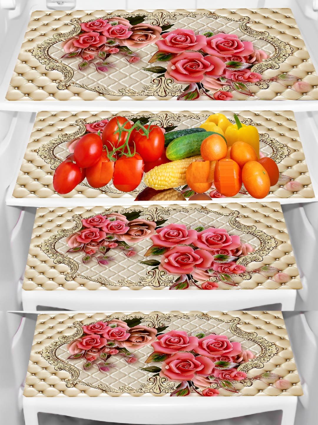

REVEXO 4Pcs Pink & Yellow Printed Refrigerator Mat