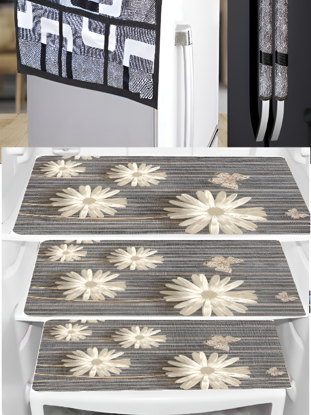

REVEXO 5Pcs Blue & Grey Printed Refrigerator Cover