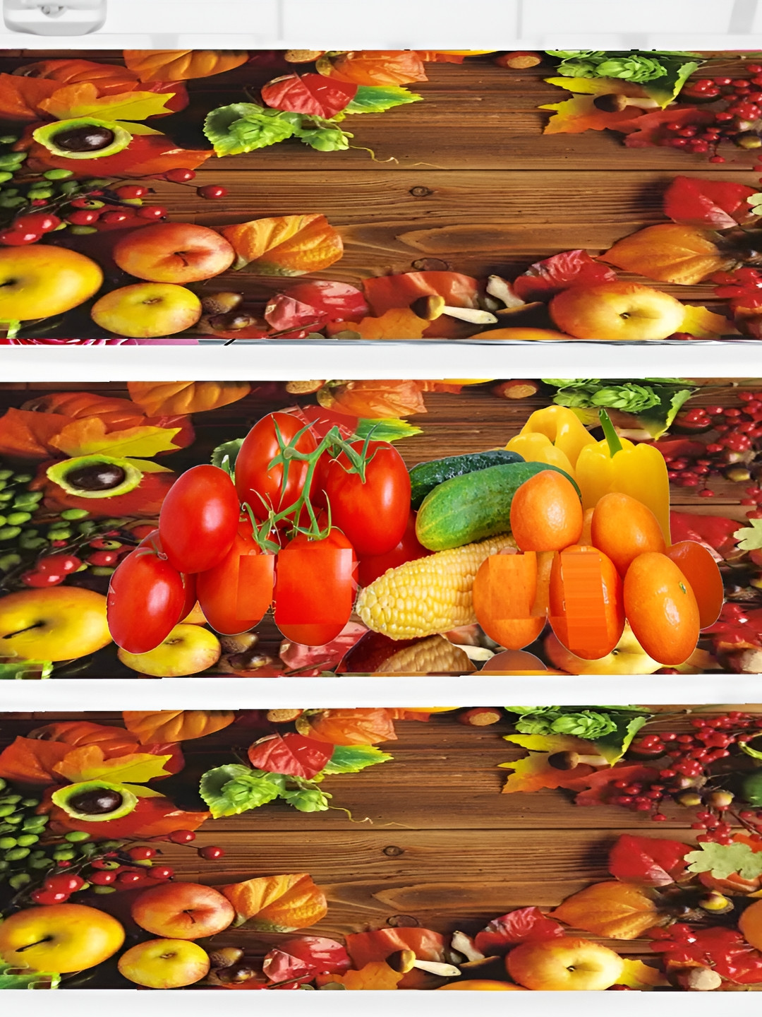 

REVEXO 3-Pcs Brown & Green Printed Refrigerator Mats