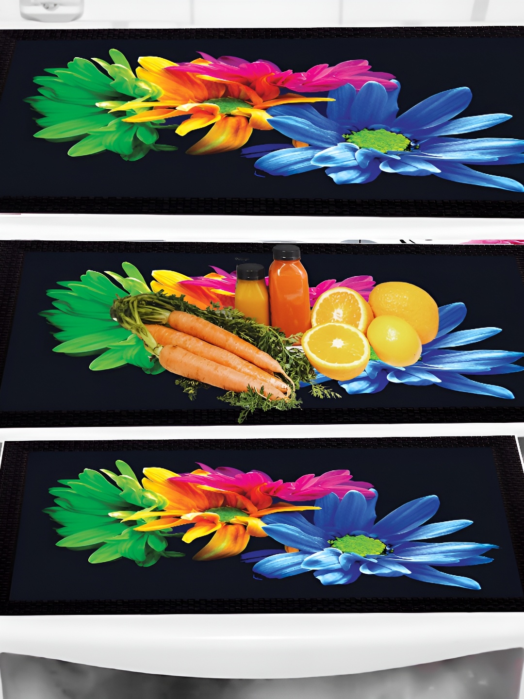 

REVEXO 3-Pcs Black & Green Printed Refrigerator Mats