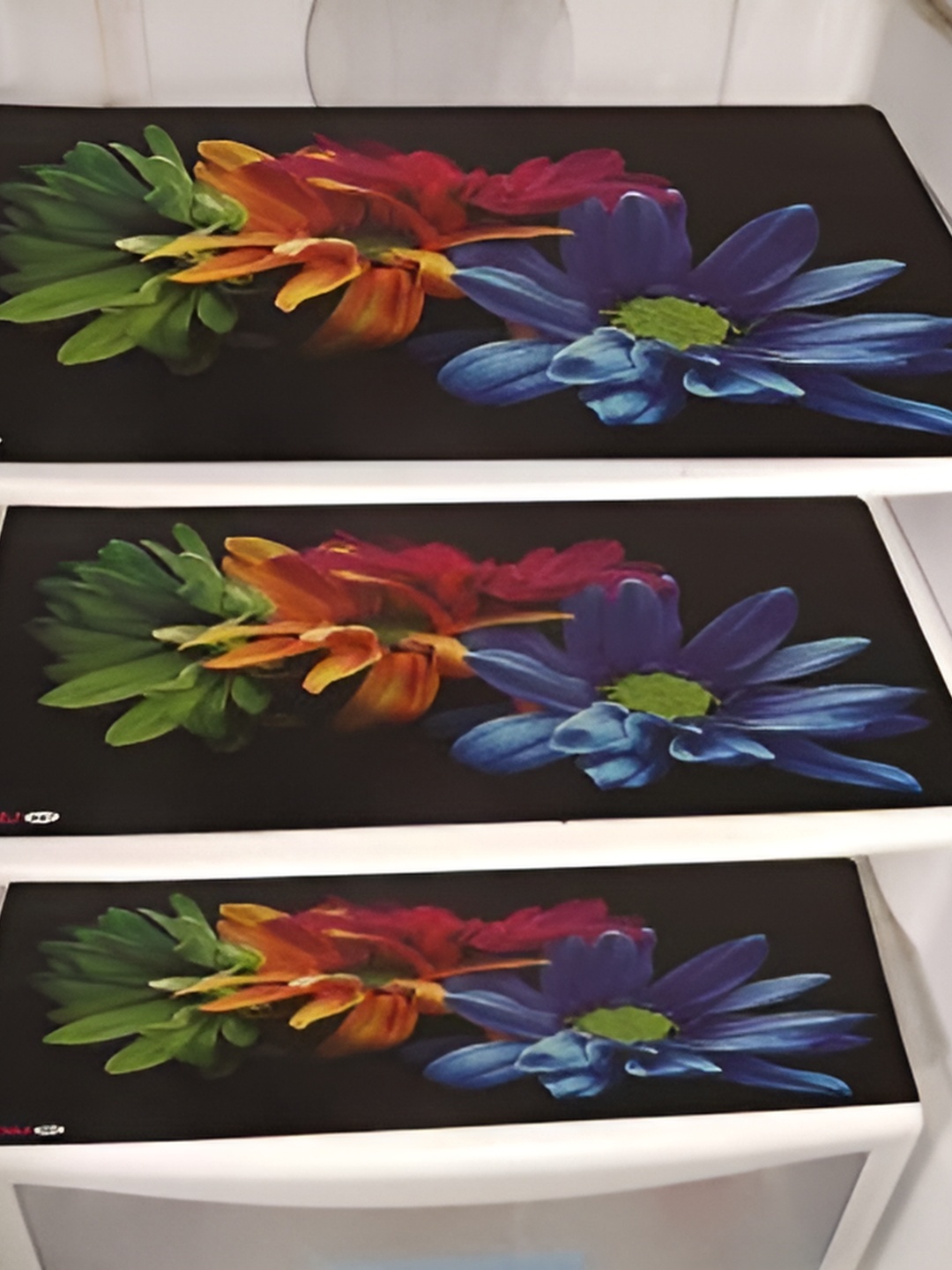 

REVEXO 3-Pcs Black & Green Printed Refrigerator Top Cover & Mats