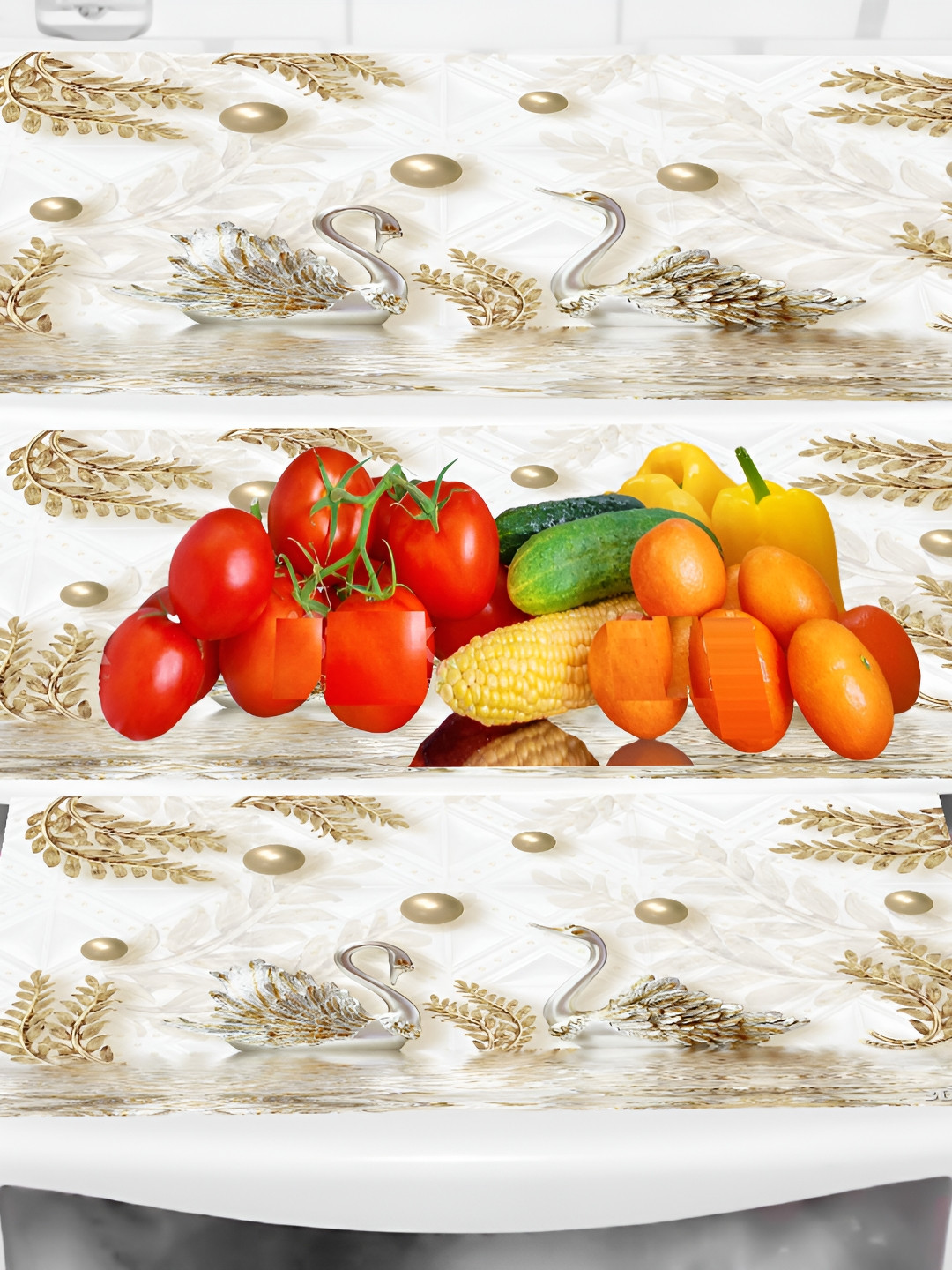 

REVEXO 3-Pcs Cream Coloured & White Printed Refrigerator Mats