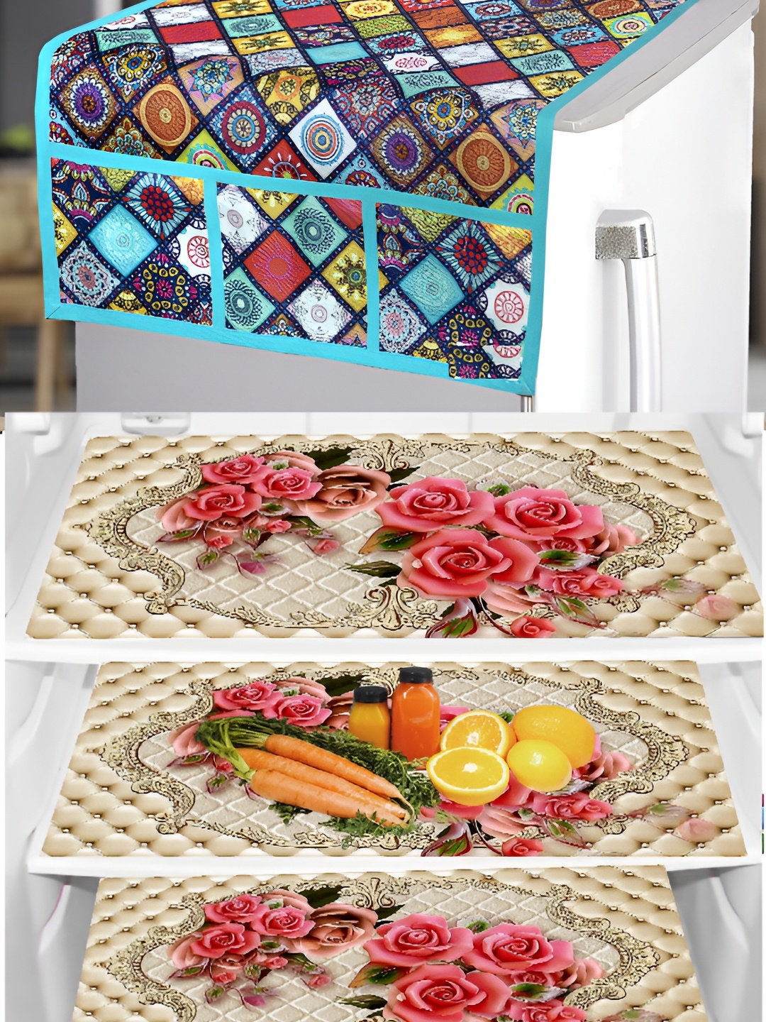 

REVEXO Orange-Coloured 4 Pieces Printed Refrigerator Covers