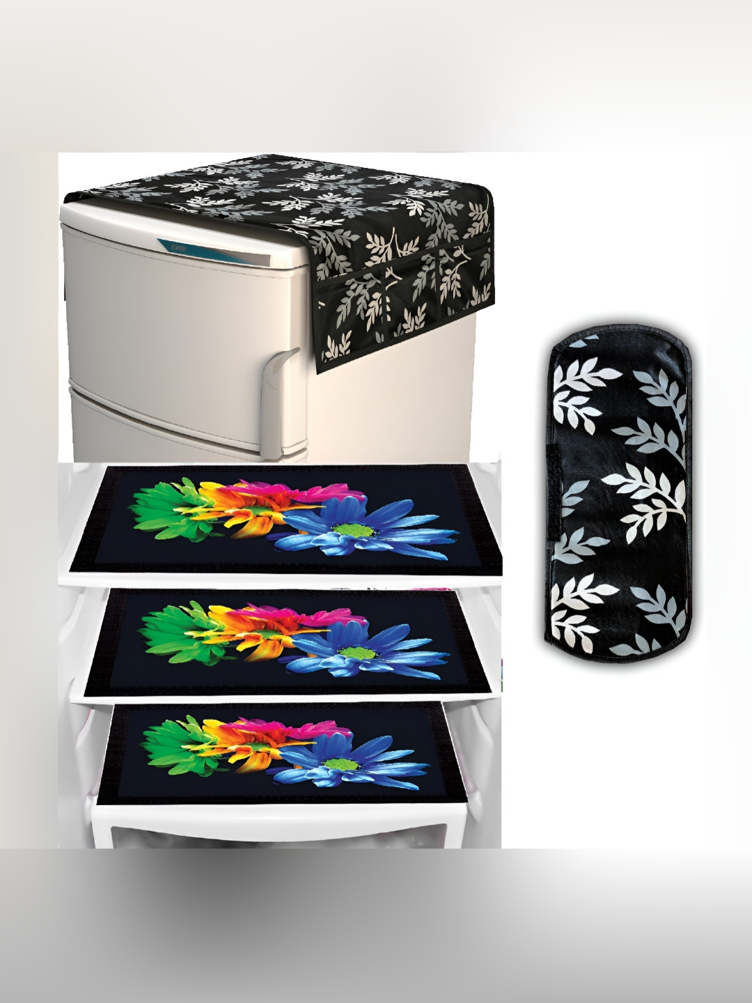 

REVEXO Black & Blue 5-Pcs Printed Refrigerator Cover Set