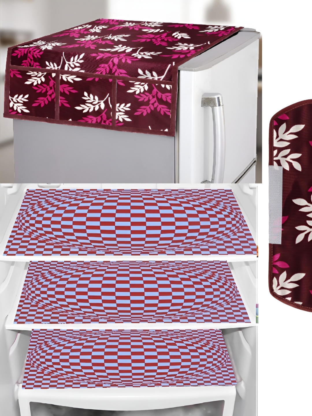 

REVEXO Maroon & White 3 Pieces Printed Fridge Mat