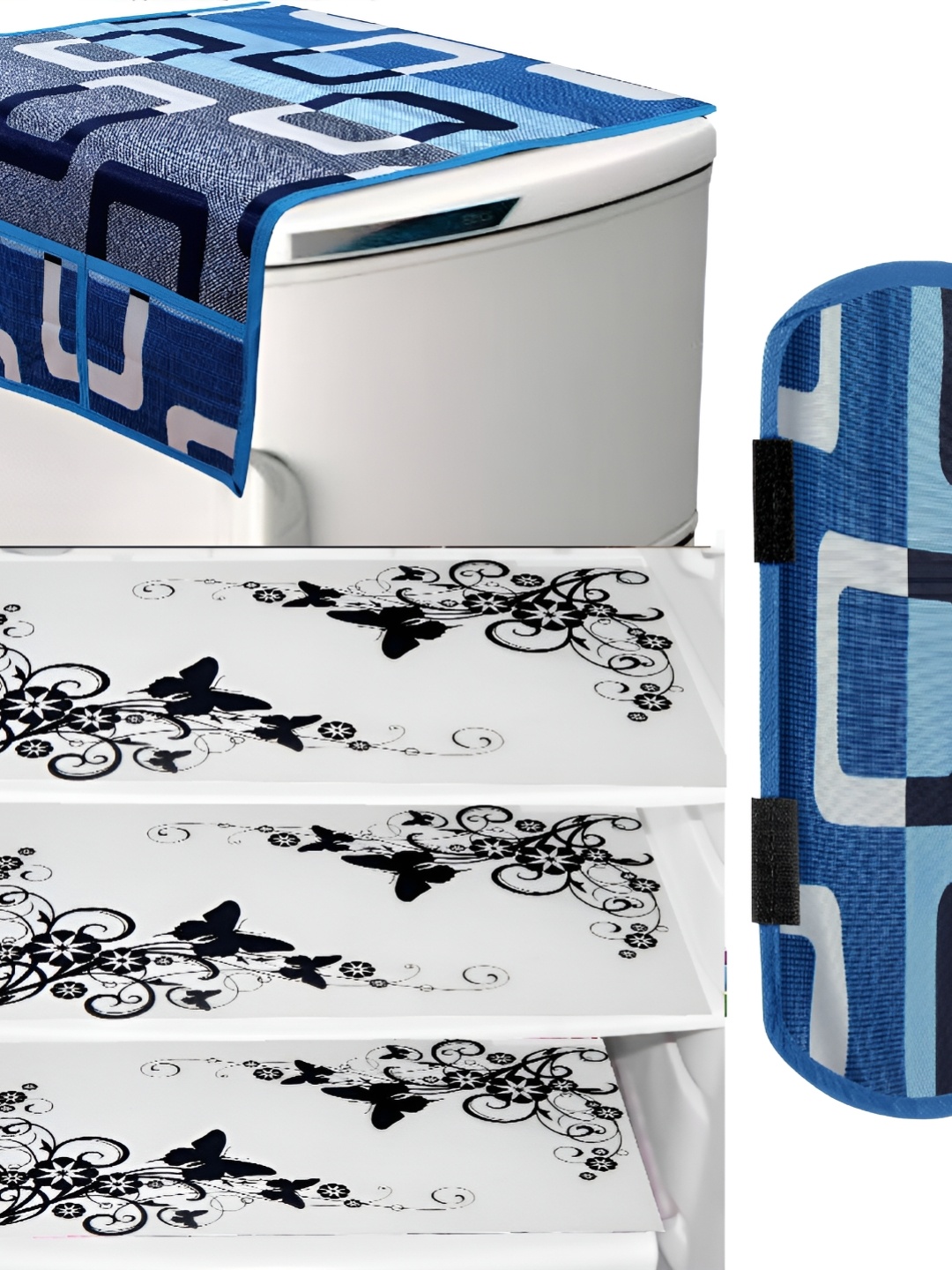 

REVEXO Blue & White 3Pcs Printed Refrigerator Mats