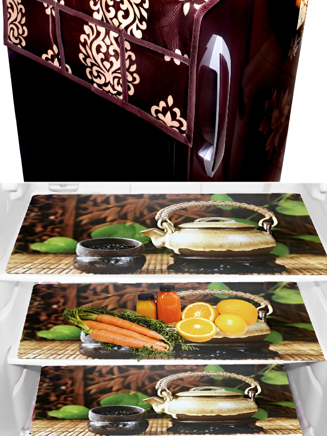 

REVEXO Brown & White 5 Pieces Printed Refrigerator Covers
