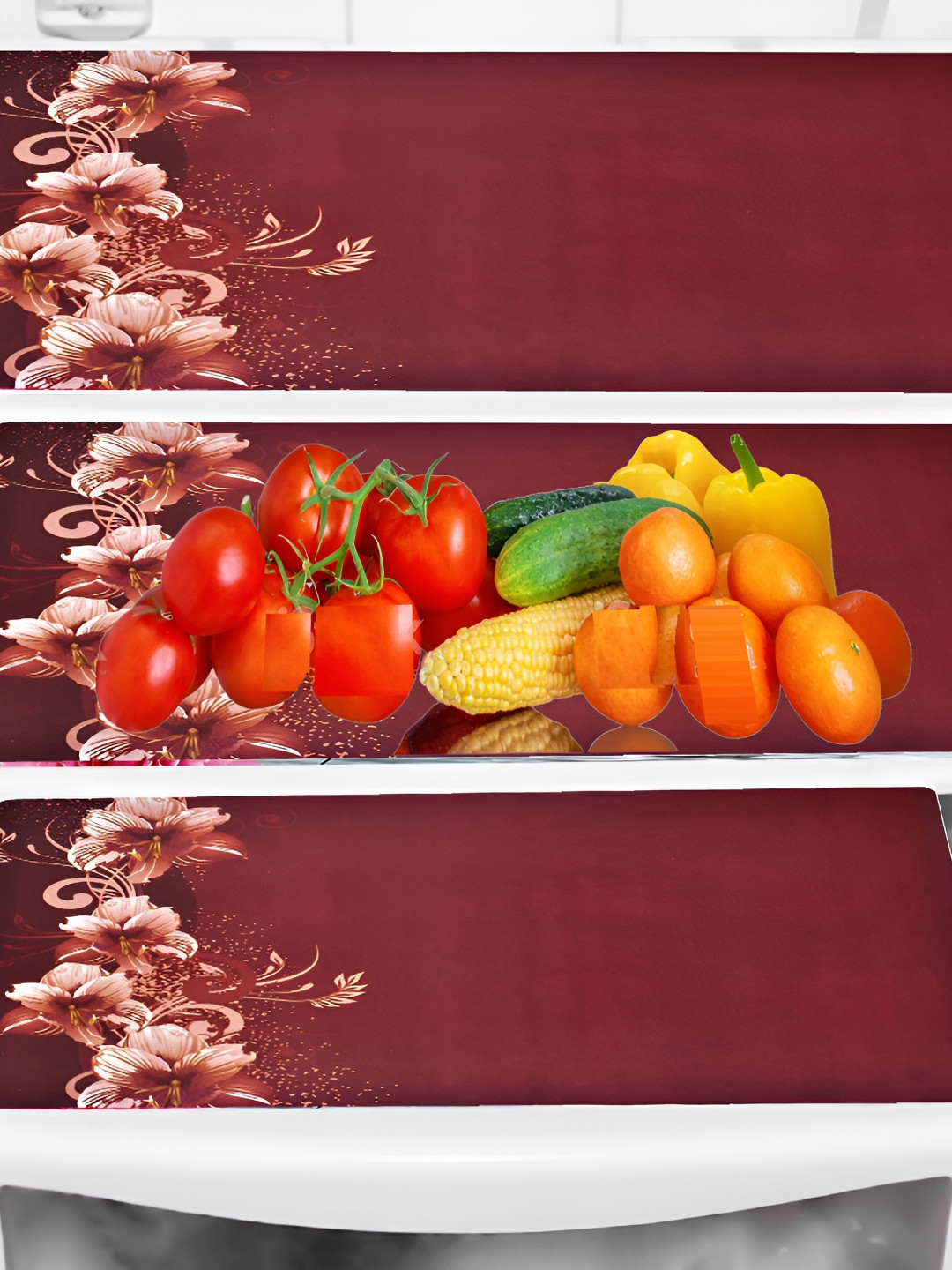 

REVEXO Maroon & Yellow 3 Pieces Printed Refrigerator Mats