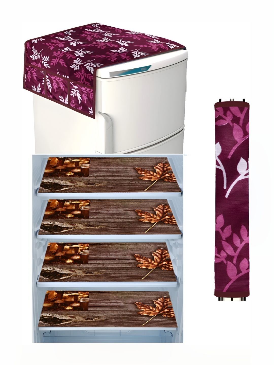 

REVEXO Brown & White 4 Pieces Printed Fridge Mats