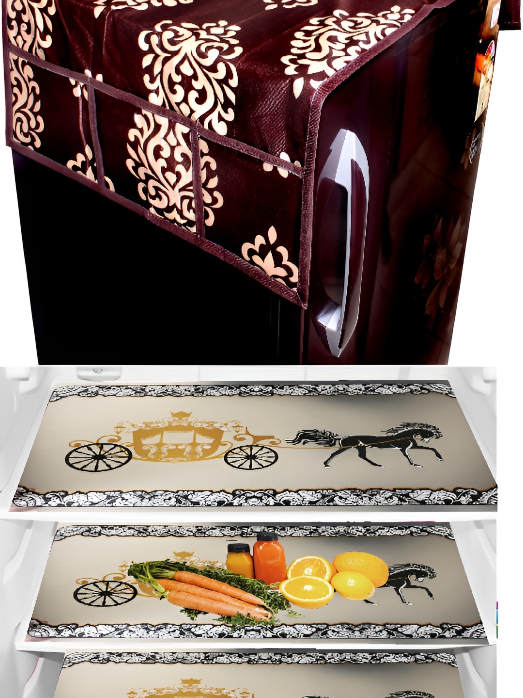 

REVEXO 6Pcs Brown Printed Refrigerator Covers, Beige