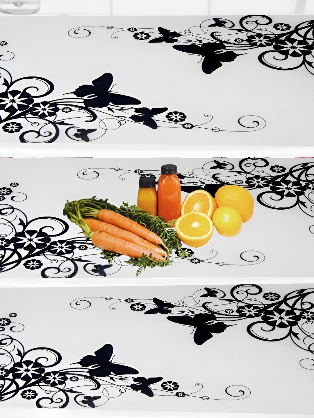 

REVEXO White & Black 3 Pieces Printed Refrigerator Mat