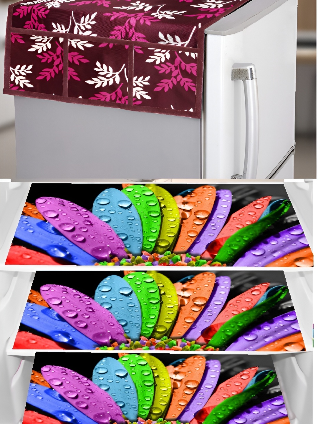 

REVEXO Maroon & Green 4 Pieces Printed Fridge Appliance Covers
