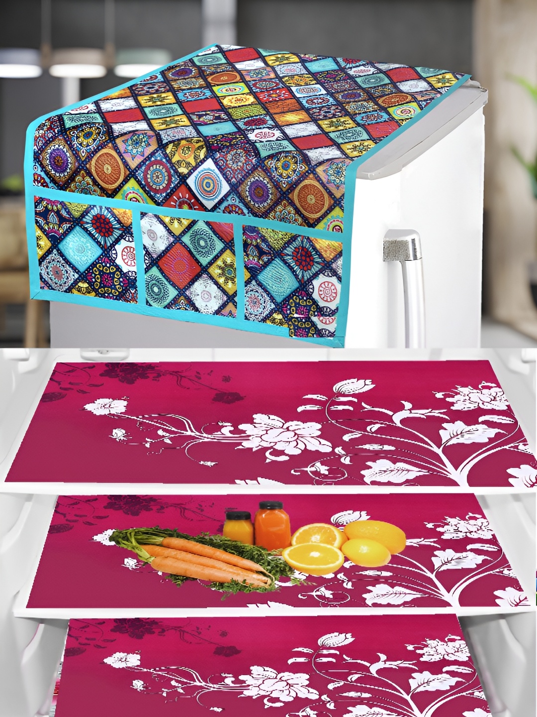 

REVEXO Pink & Blue 4 Pcs Printed Fridge Appliance Covers