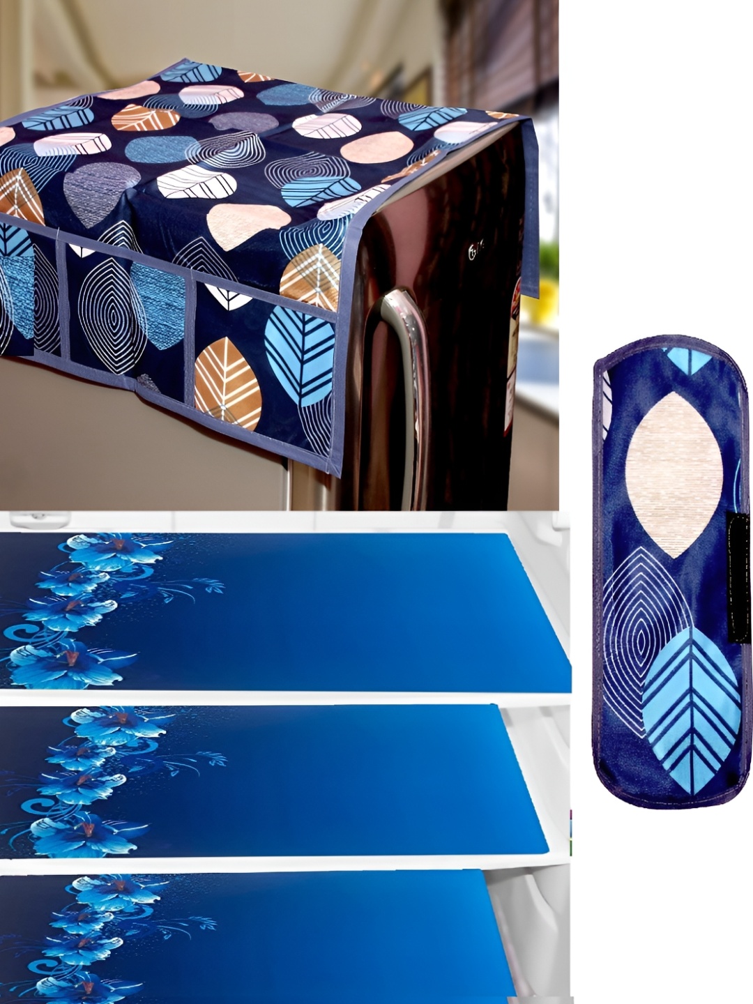 

REVEXO Blue 5 Pieces Printed Refrigerator Covers