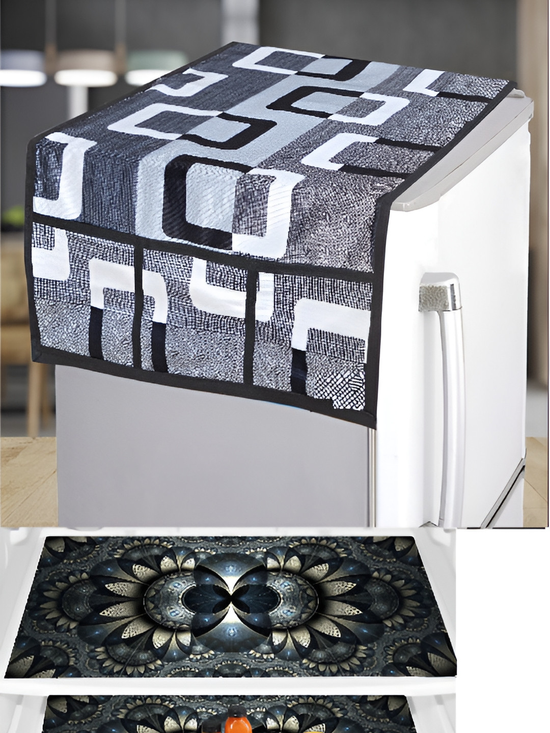 

REVEXO Grey & White Printed Fridge Appliance Covers