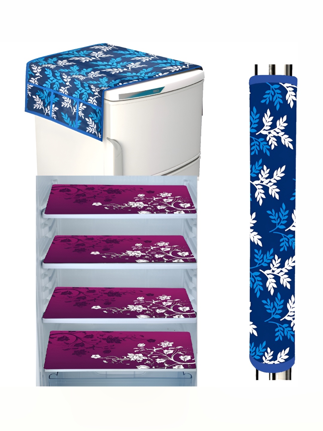 

REVEXO Blue & Purple 6 Pieces Refrigerator Covers, Mats & Handle Cover