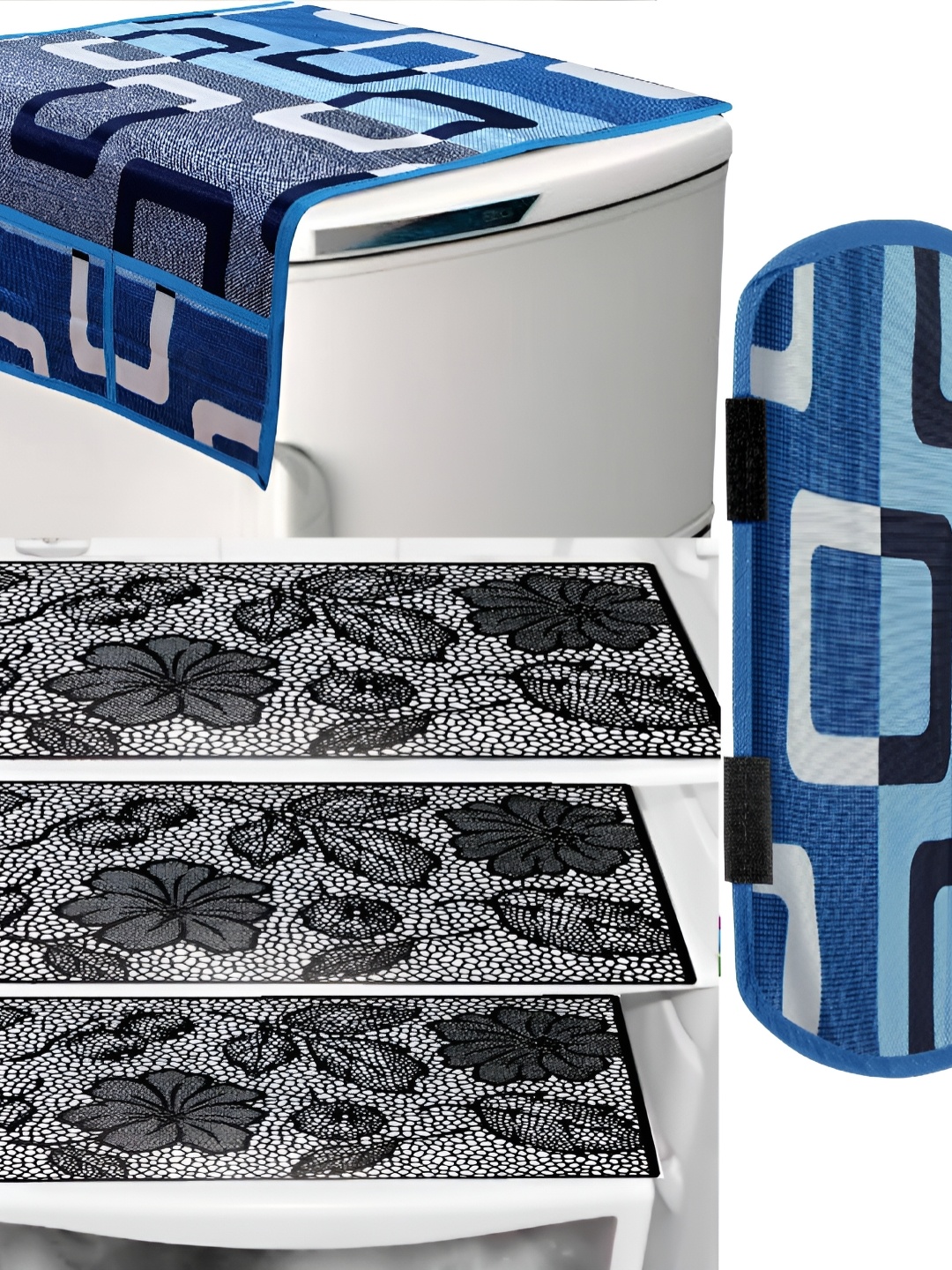 

REVEXO Blue & Black 5 Pcs Printed Fridge Appliance Covers