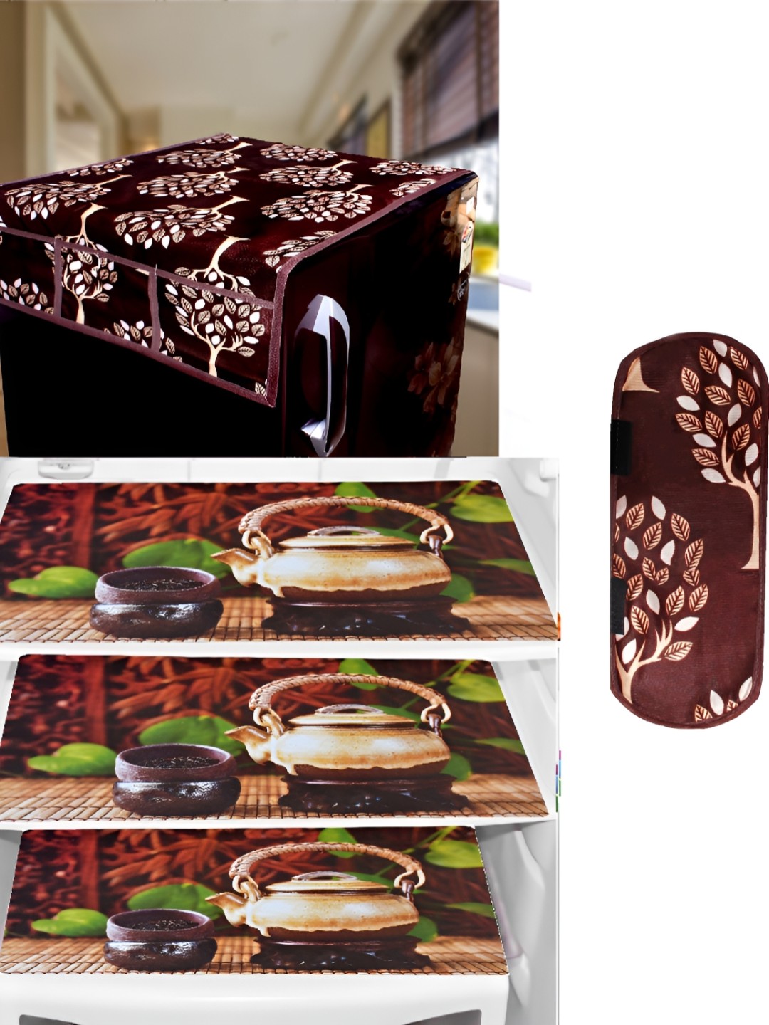 

REVEXO Brown & Beige Printed Fridge Appliance Cover