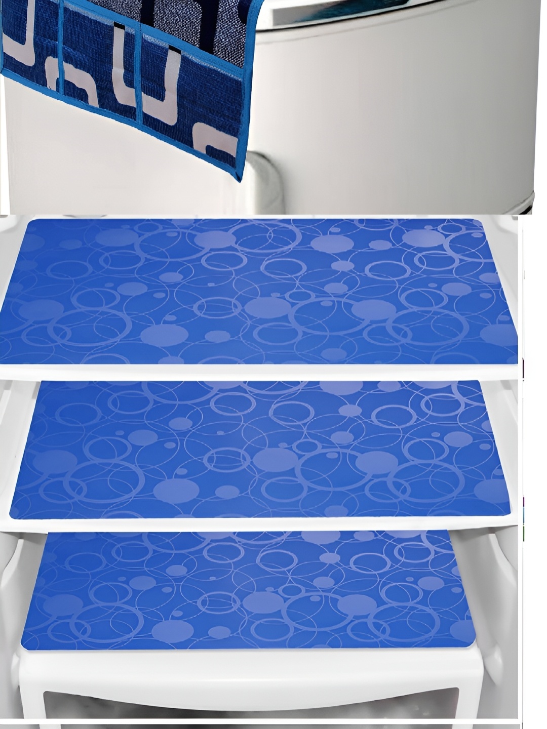 

REVEXO Blue 4 Pieces Printed Fridge Top Cover Handle Covers & Mats