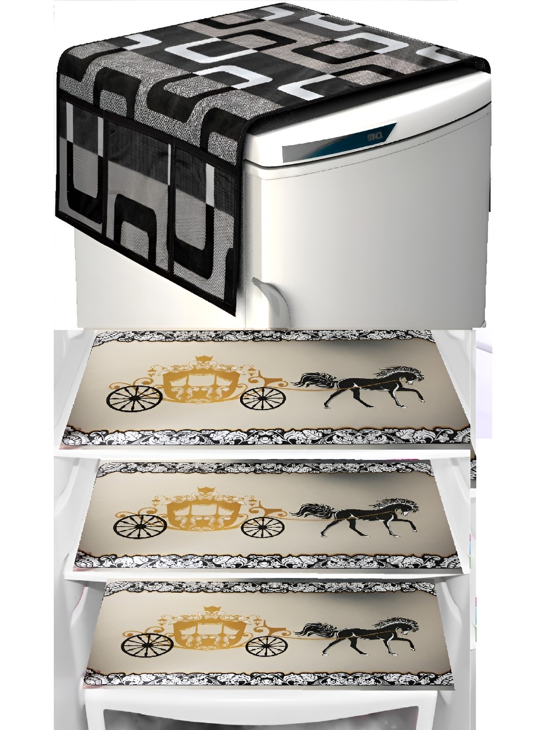 

REVEXO Black & White 4 Pieces Refrigerator covers & Mats