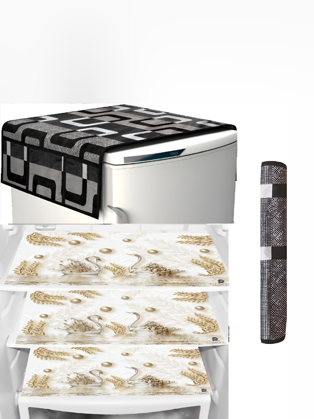 

REVEXO White & Black 5-Pcs Printed Fridge Appliance Covers