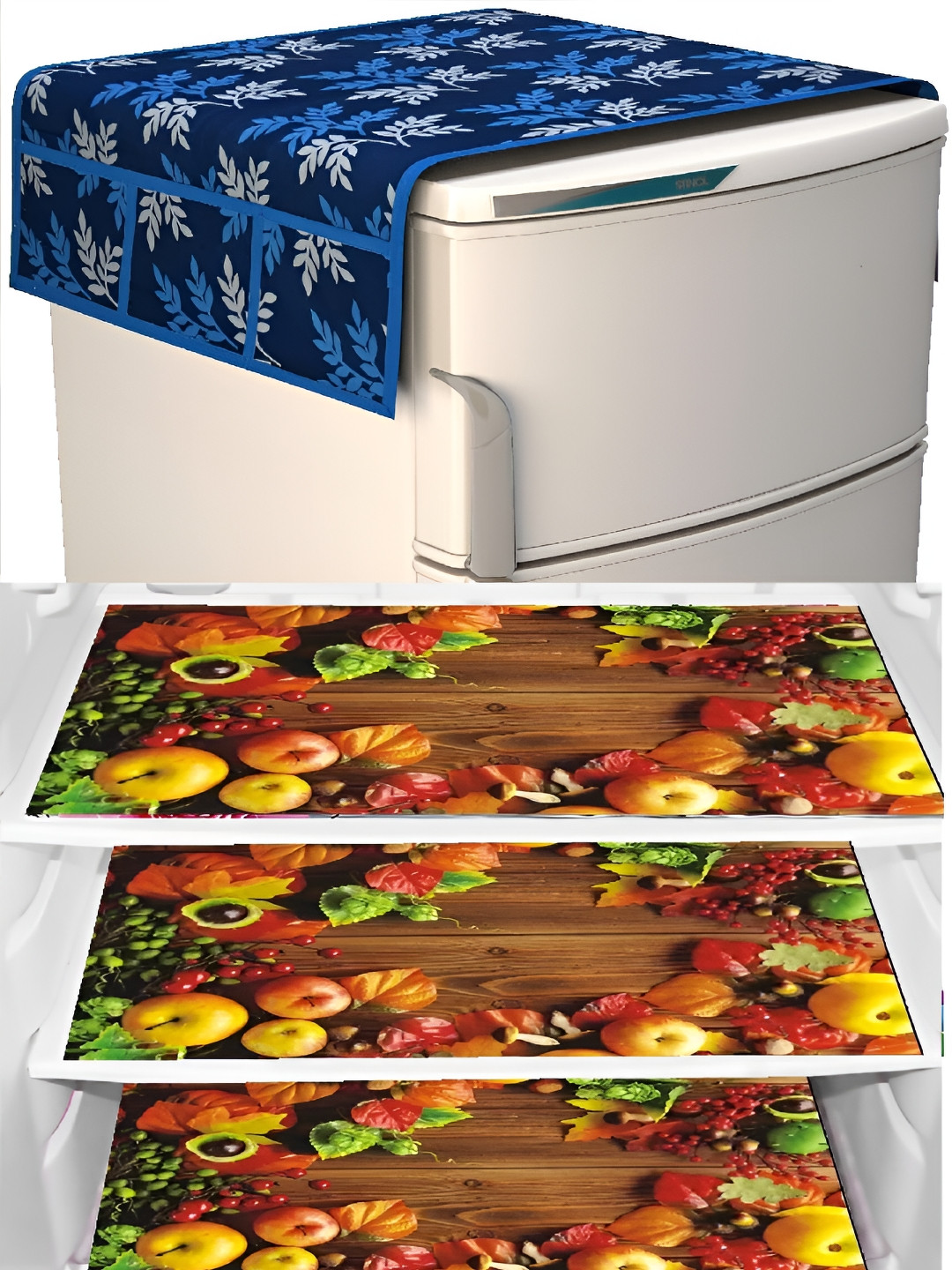 

REVEXO Blue & Brown 4 Pcs Refrigerator covers & Mats, Multi