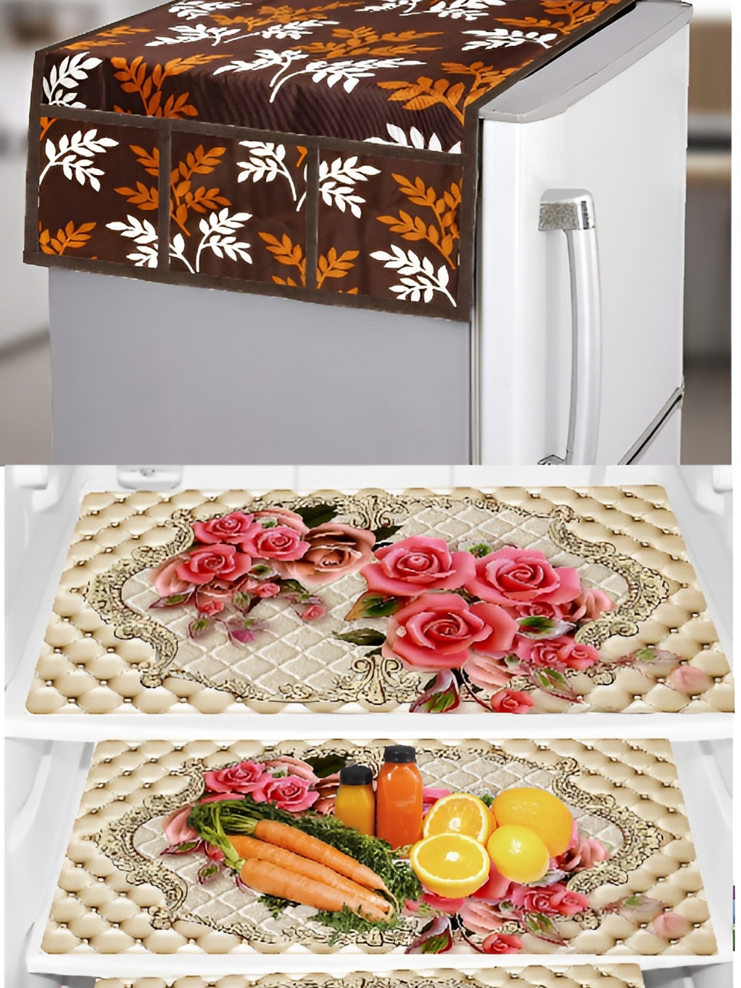 

REVEXO Maroon & White 6Pcs Printed Refrigerator Cover