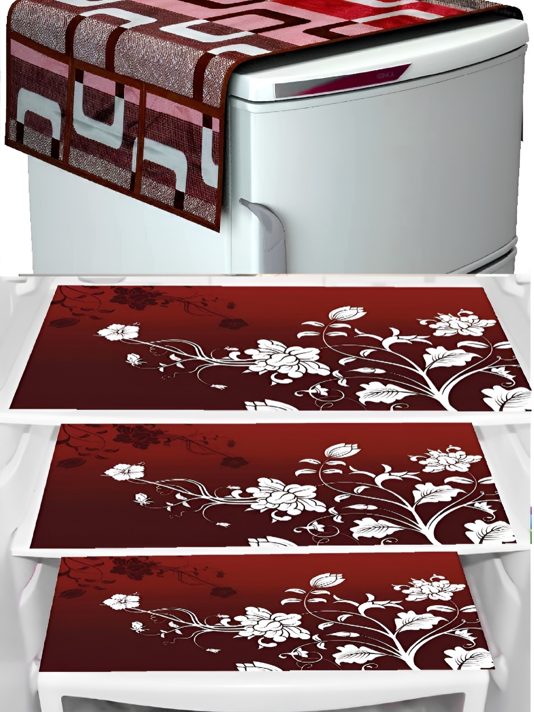 

REVEXO Maroon & White Printed Fridge Appliance Covers