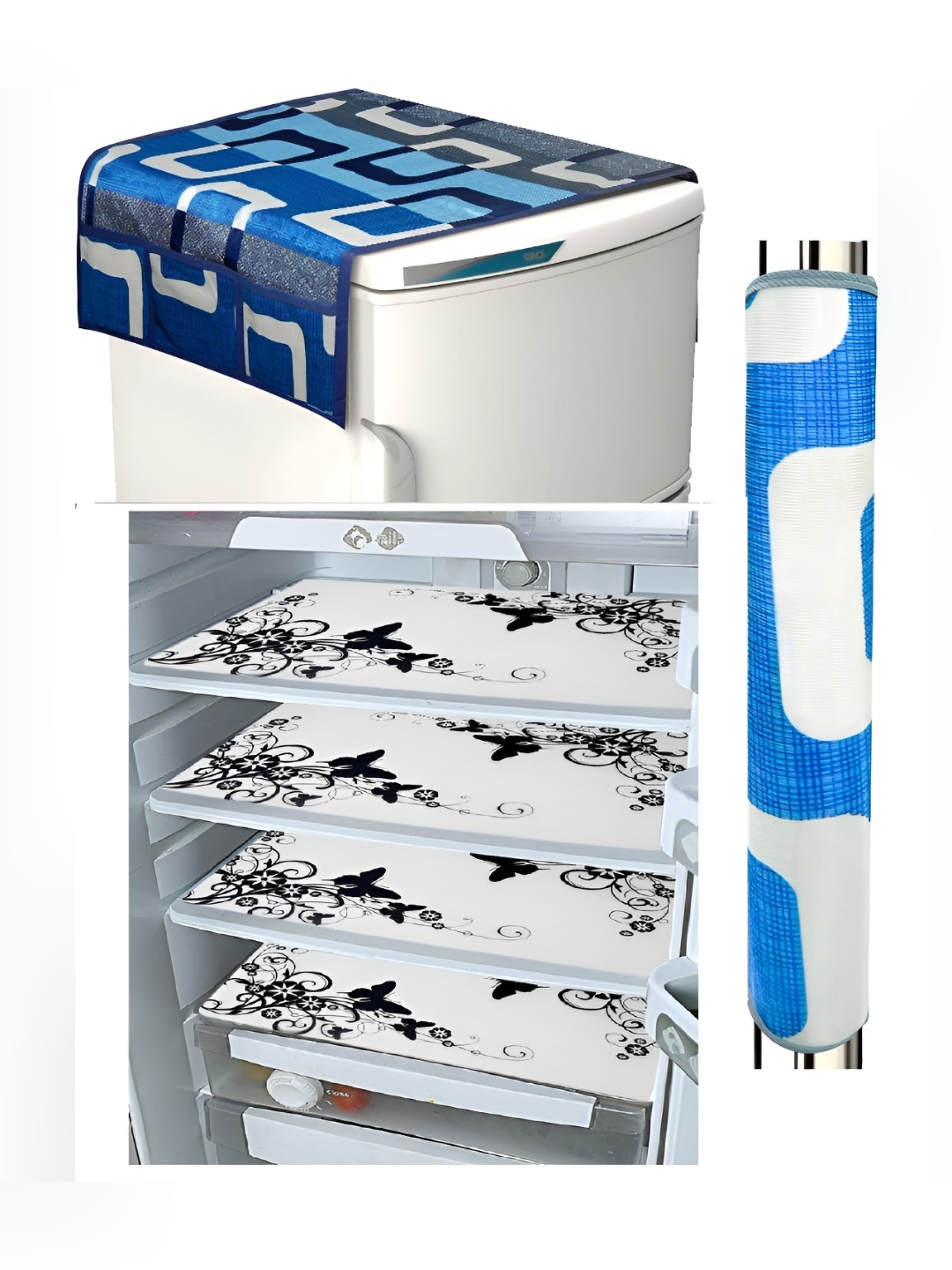 

REVEXO Blue & White 5 Pieces Printed Fridge Appliance Covers