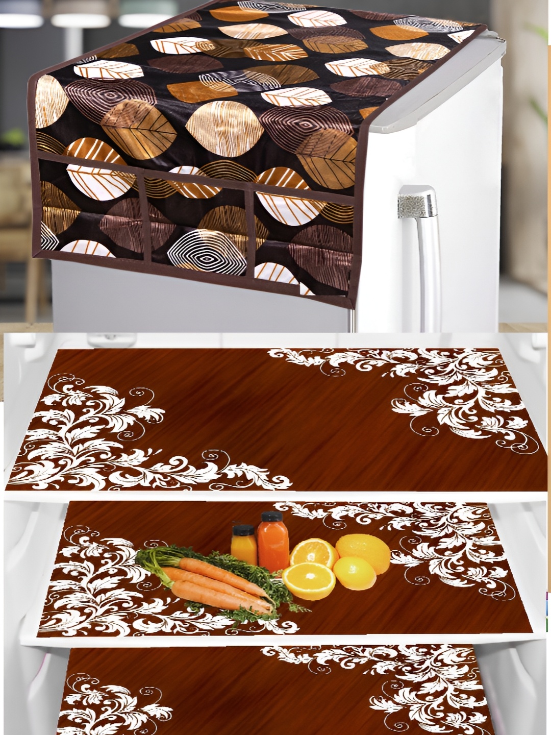 

REVEXO Maroon & Brown Printed Fridge Appliance Covers