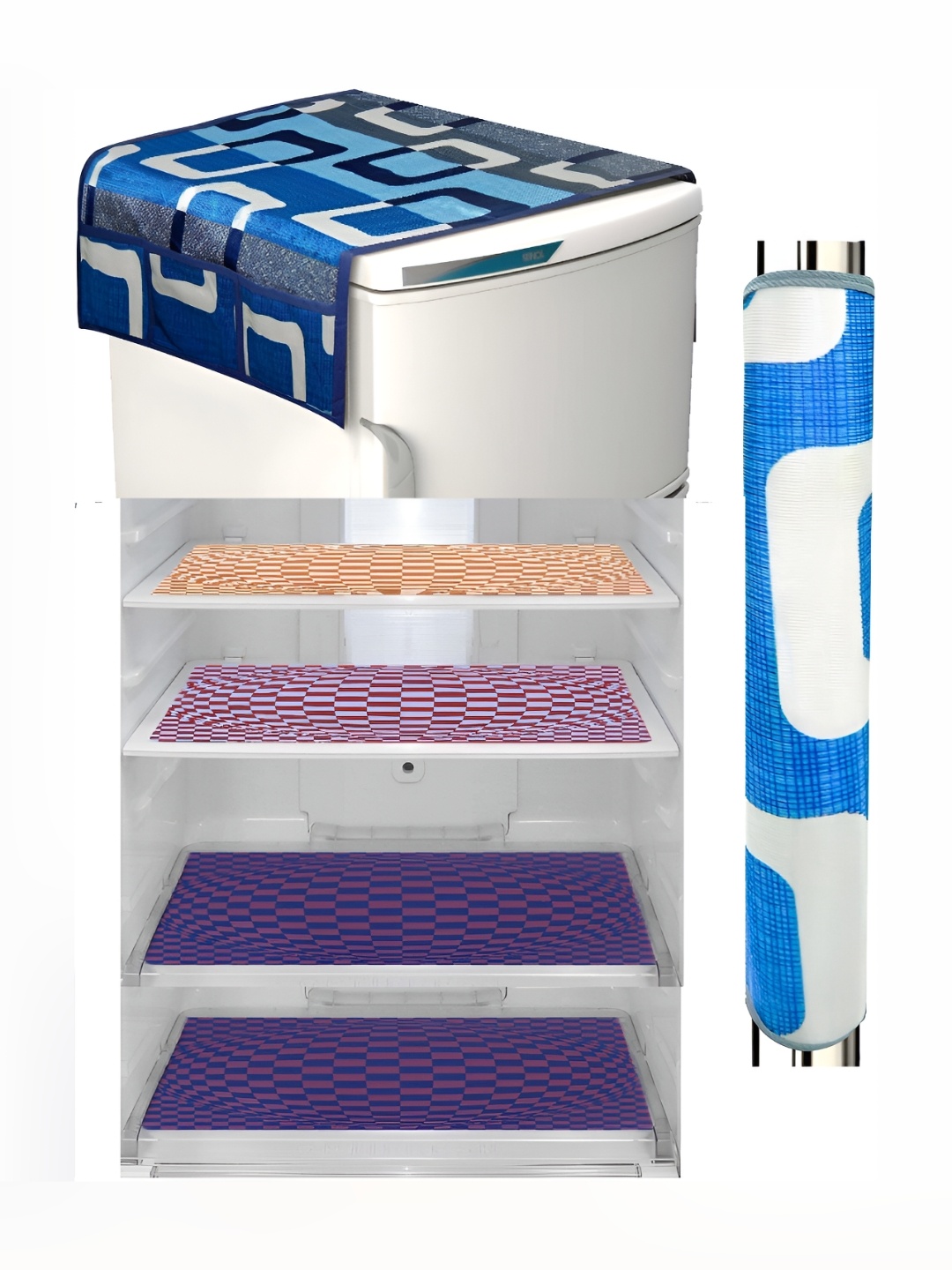 

REVEXO Pink & Blue 6 Pieces Printed Fridge Top Cover Handle Covers & Mats