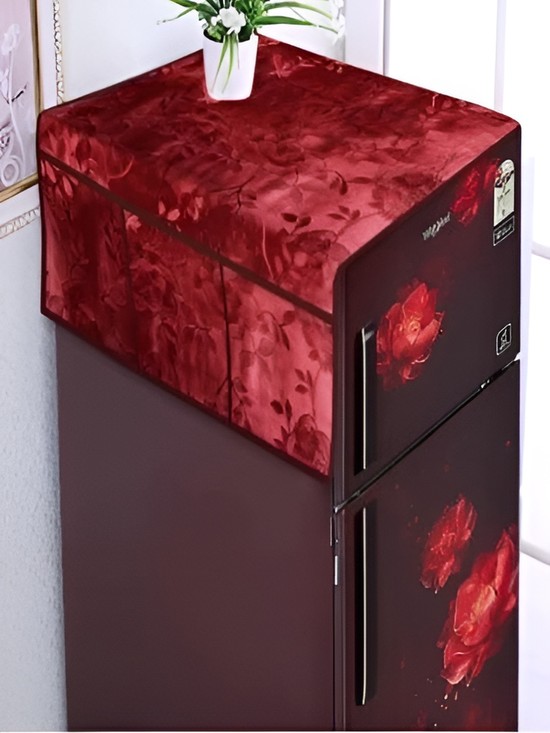 

REVEXO Maroon Printed Fridge Top Cover, Beige