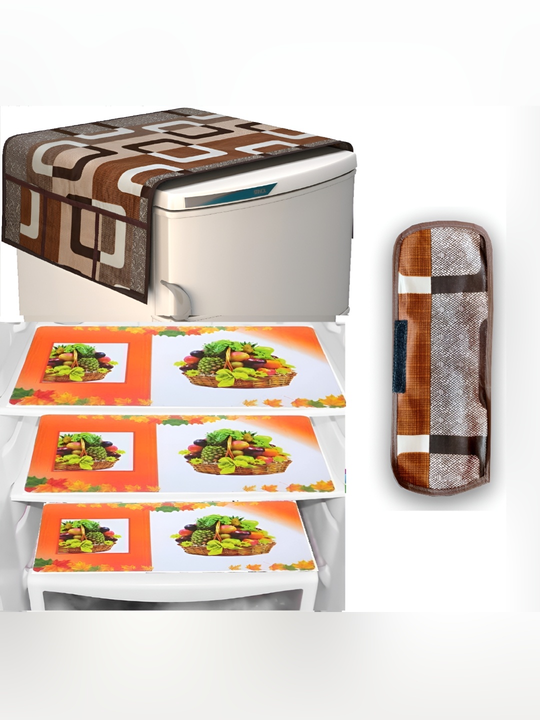 

REVEXO Brown & White 5 Pieces Printed Fridge Appliance Covers