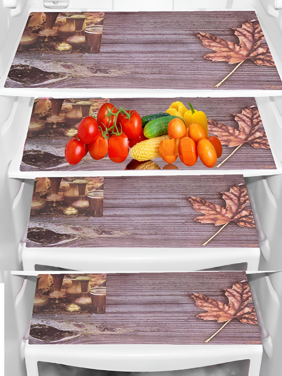 

REVEXO Brown & Beige 4 Pieces Printed Fridge Mats