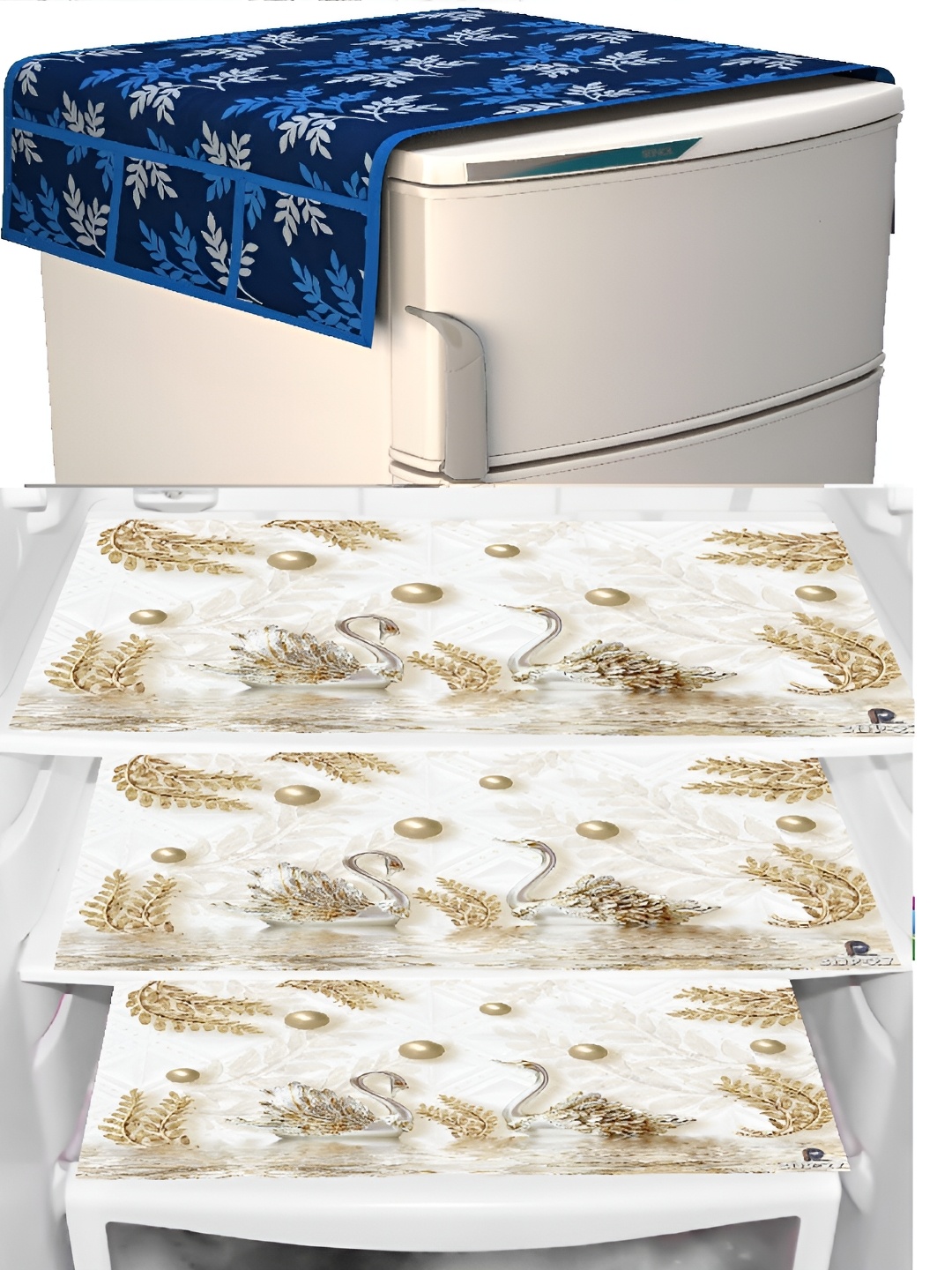 

REVEXO Blue & White 4 Pieces Printed Fridge Appliance Covers