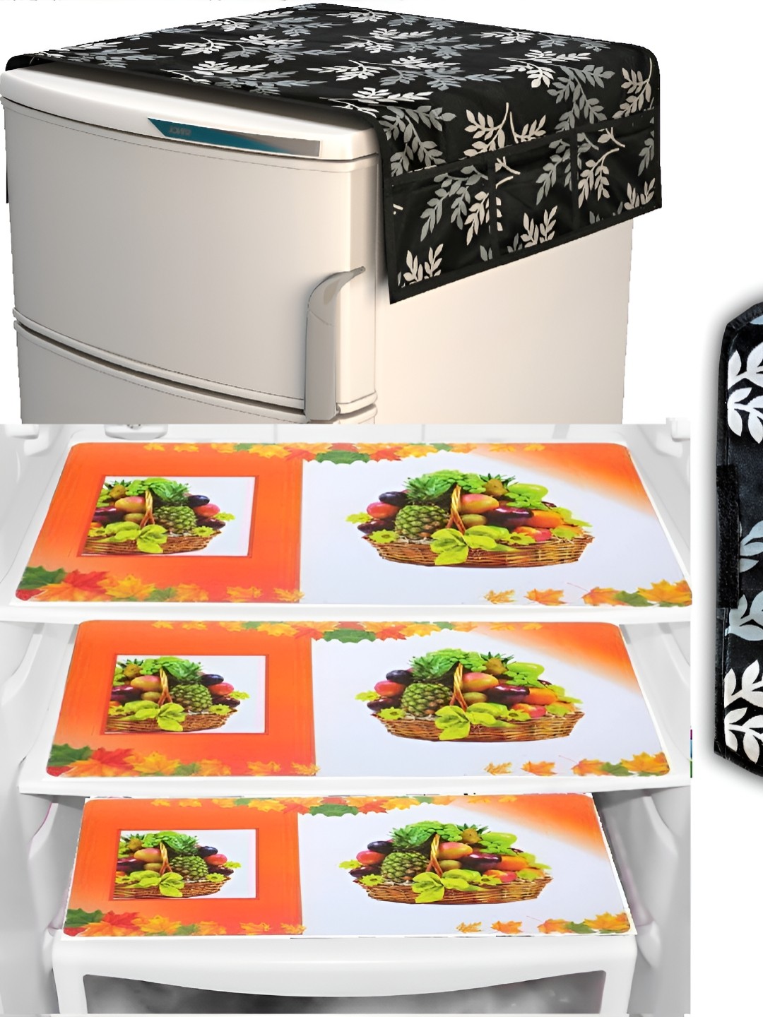 

REVEXO Black & White 5 Pieces Printed Fridge Top Cover Handle Covers & Mats