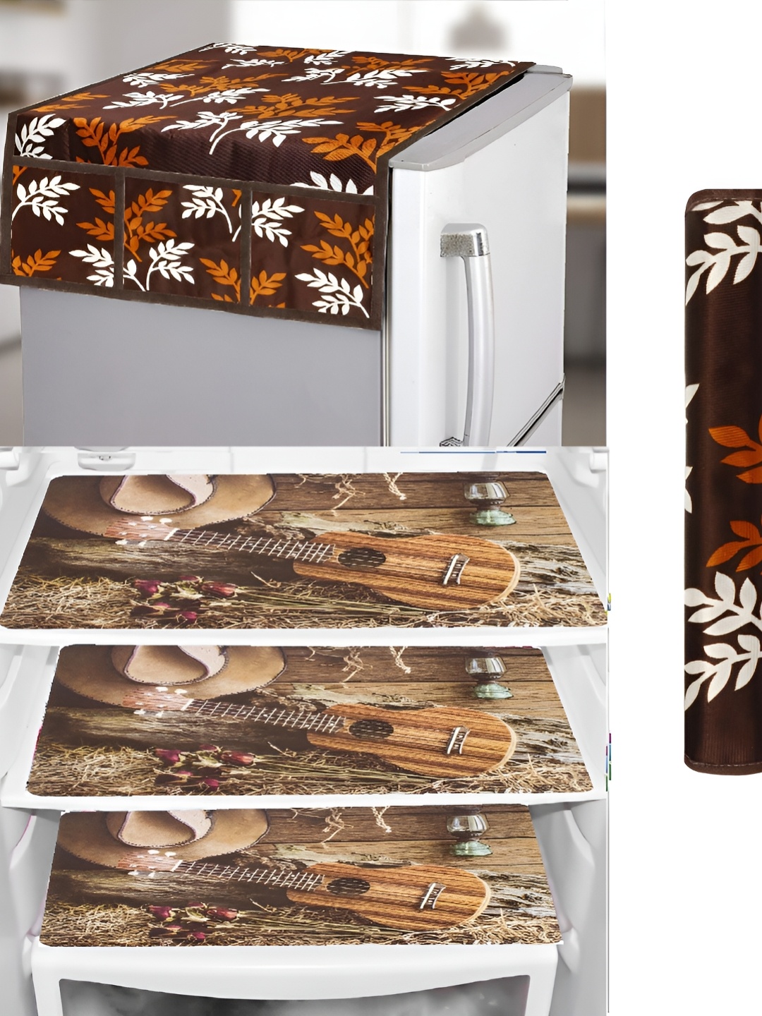 

REVEXO Brown & White 5 Pieces Fridge Top Cover & Mats
