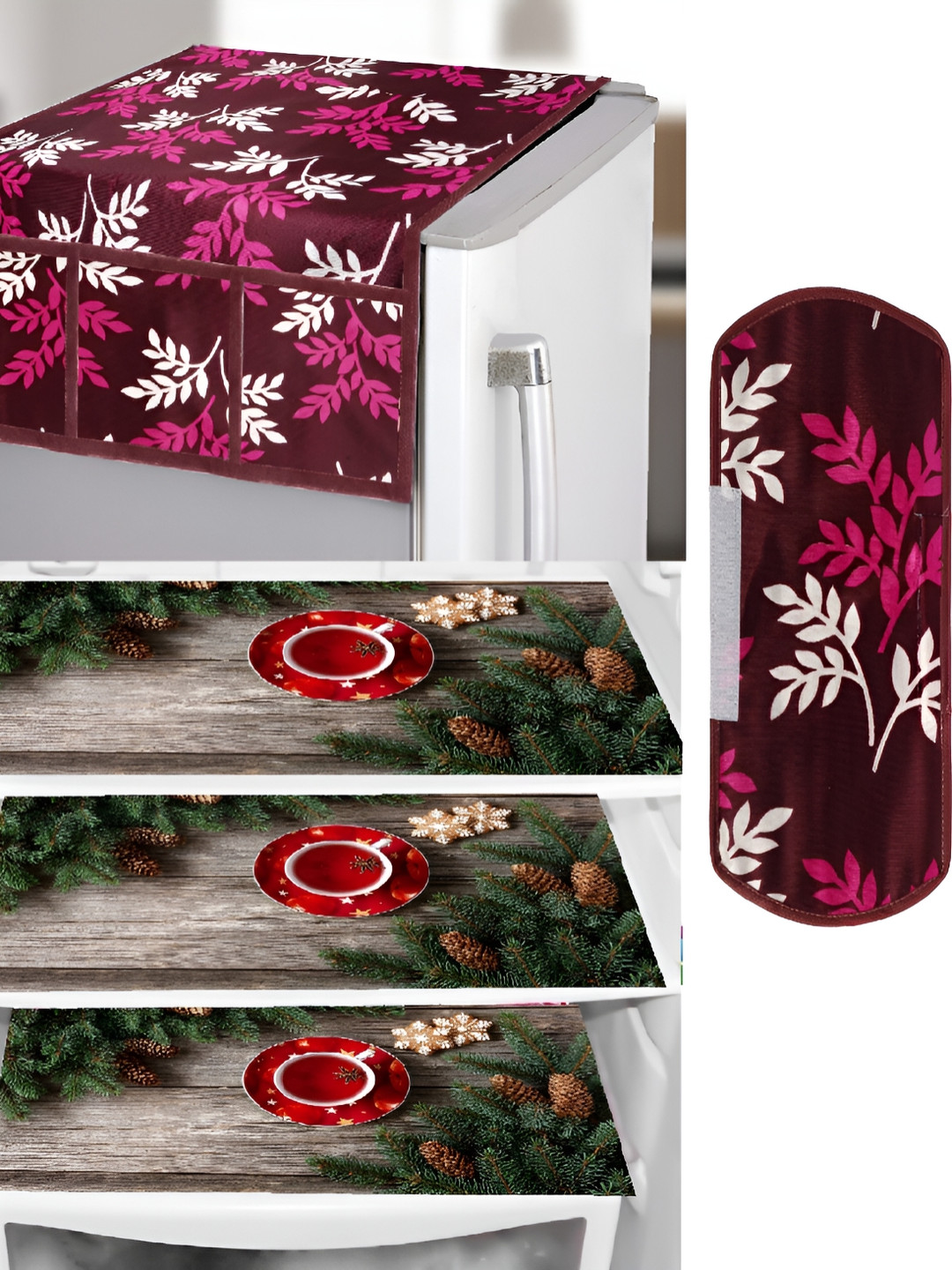 

REVEXO Pink & Grey 5 Pieces Printed Fridge Appliance Covers