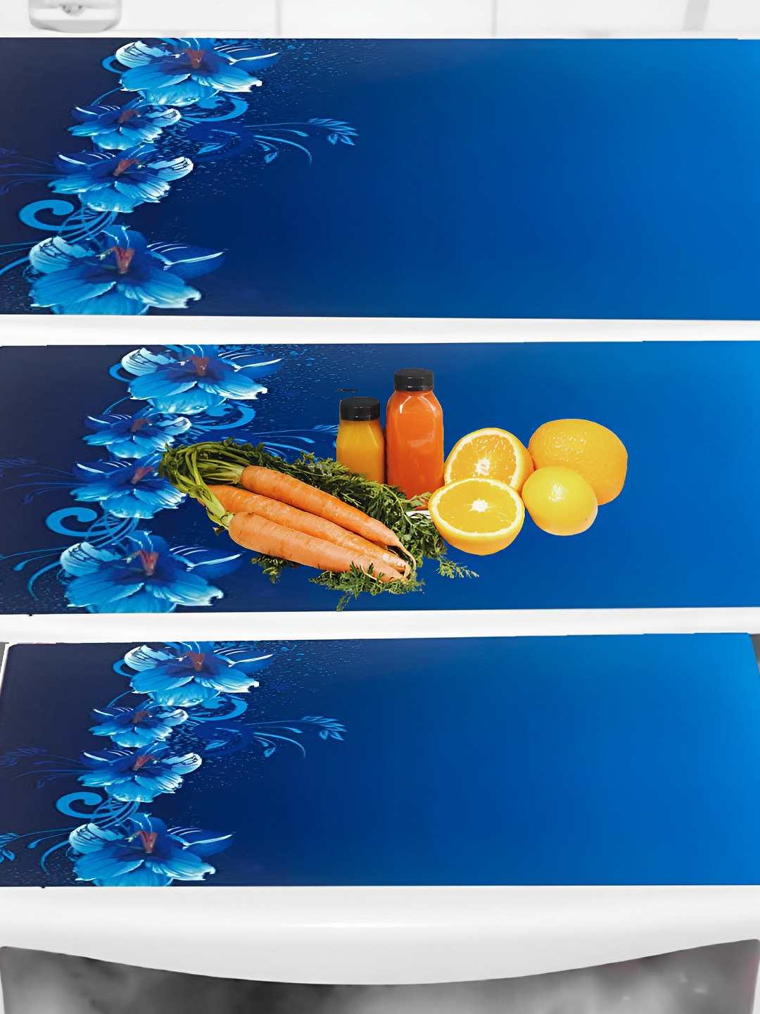 

REVEXO Blue & Yellow 3 Pieces Floral Printed Fridge Appliance Covers