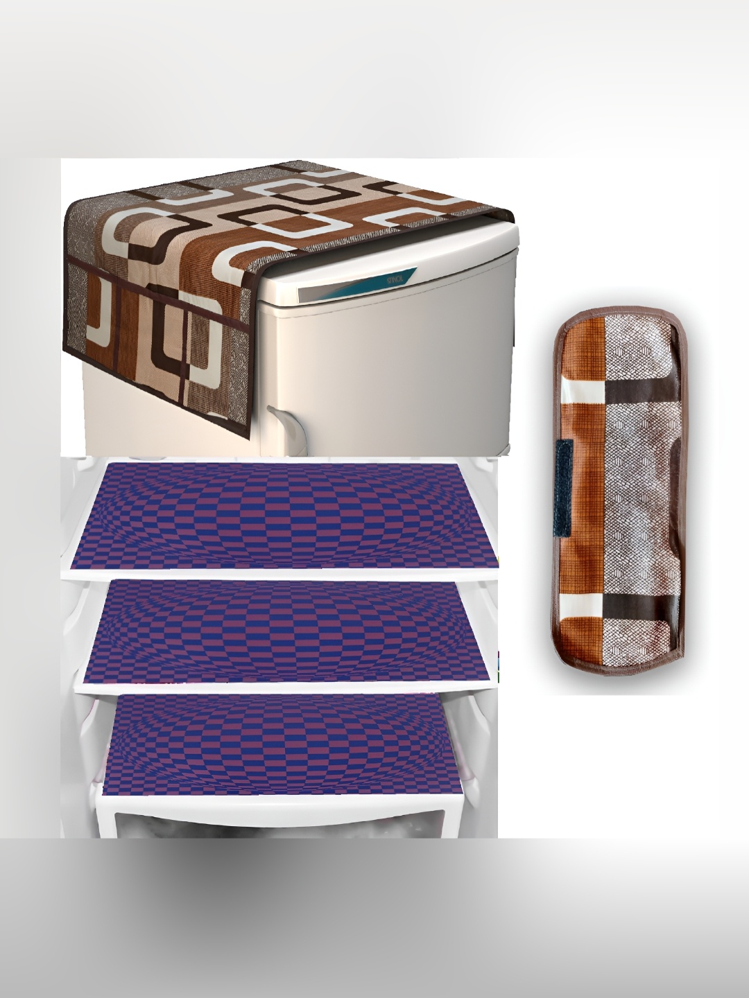 

REVEXO Brown & Blue 5 Pieces Fridge Top Cover & Mats, Multi