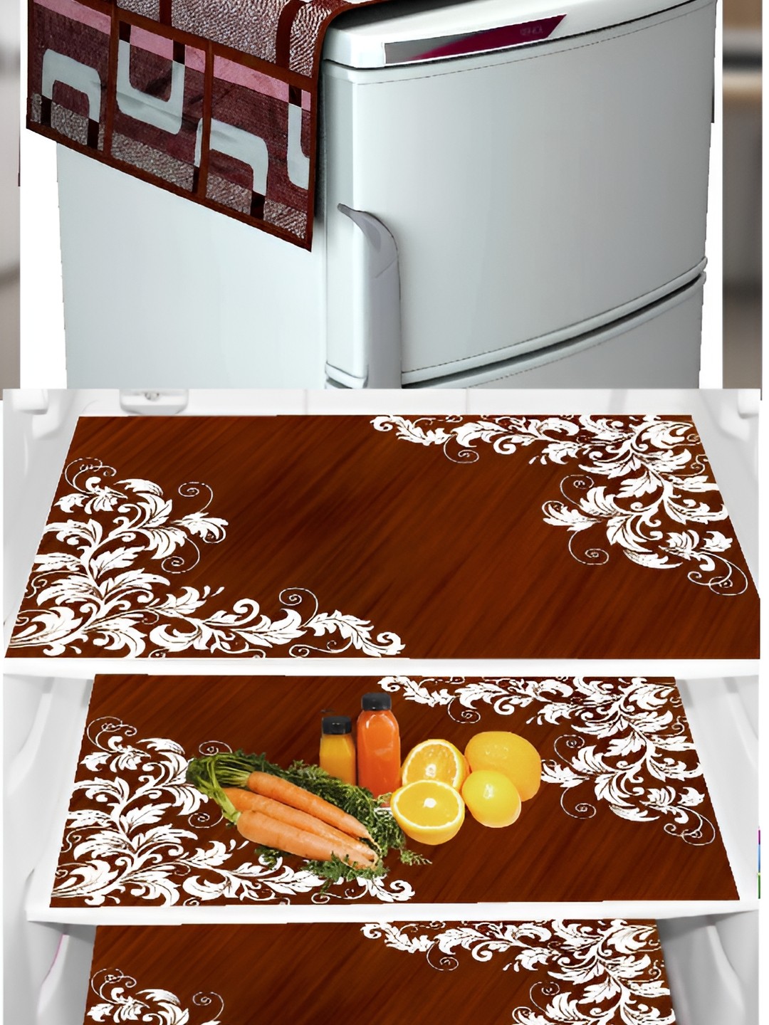 

REVEXO Maroon & White 4 Pcs Printed Fridge Appliance Covers
