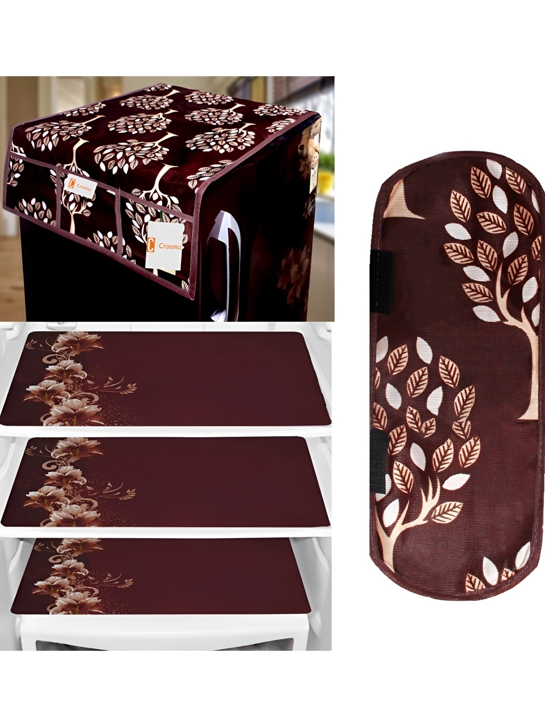 

REVEXO Brown Printed Fridge Top Cover Handle Covers & Mats