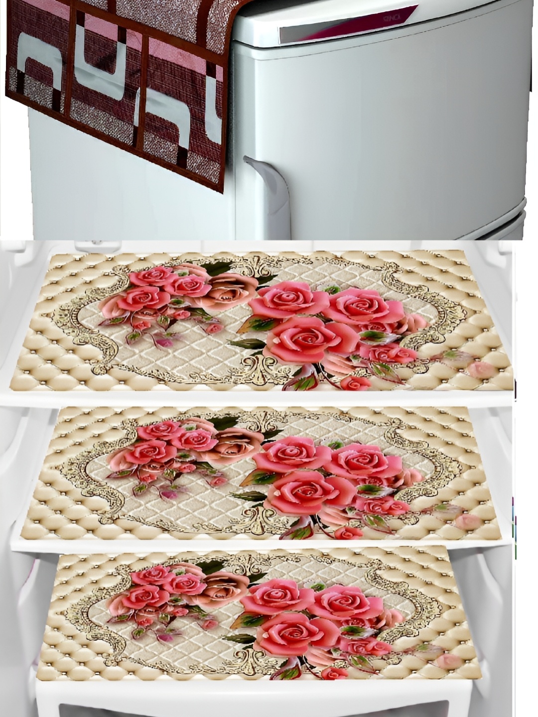 

REVEXO Maroon & Beige 4 Pieces Printed Fridge Mats