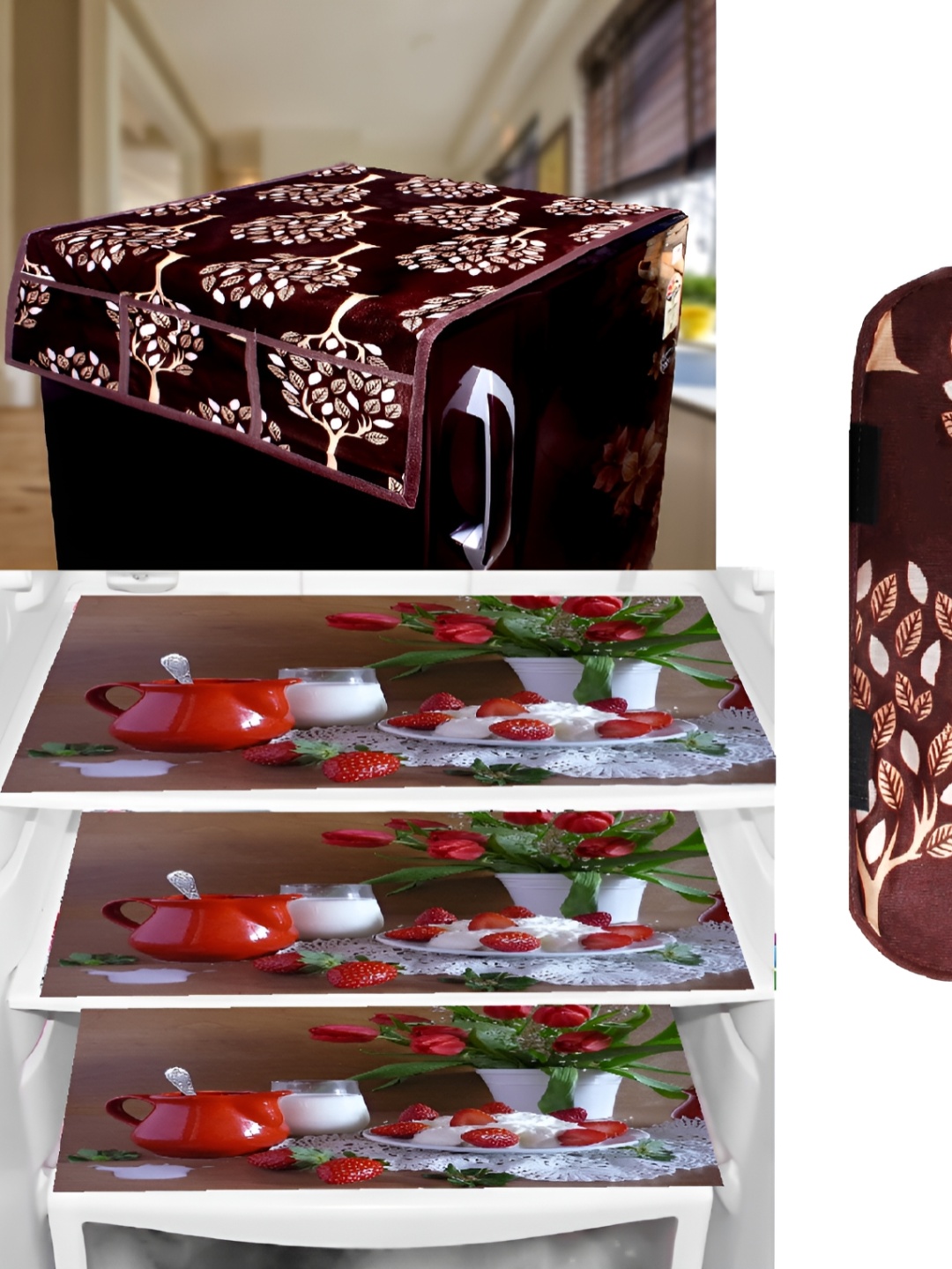 

REVEXO Brown & Maroon 3 Pieces Printed Anti Slip Fridge Mats