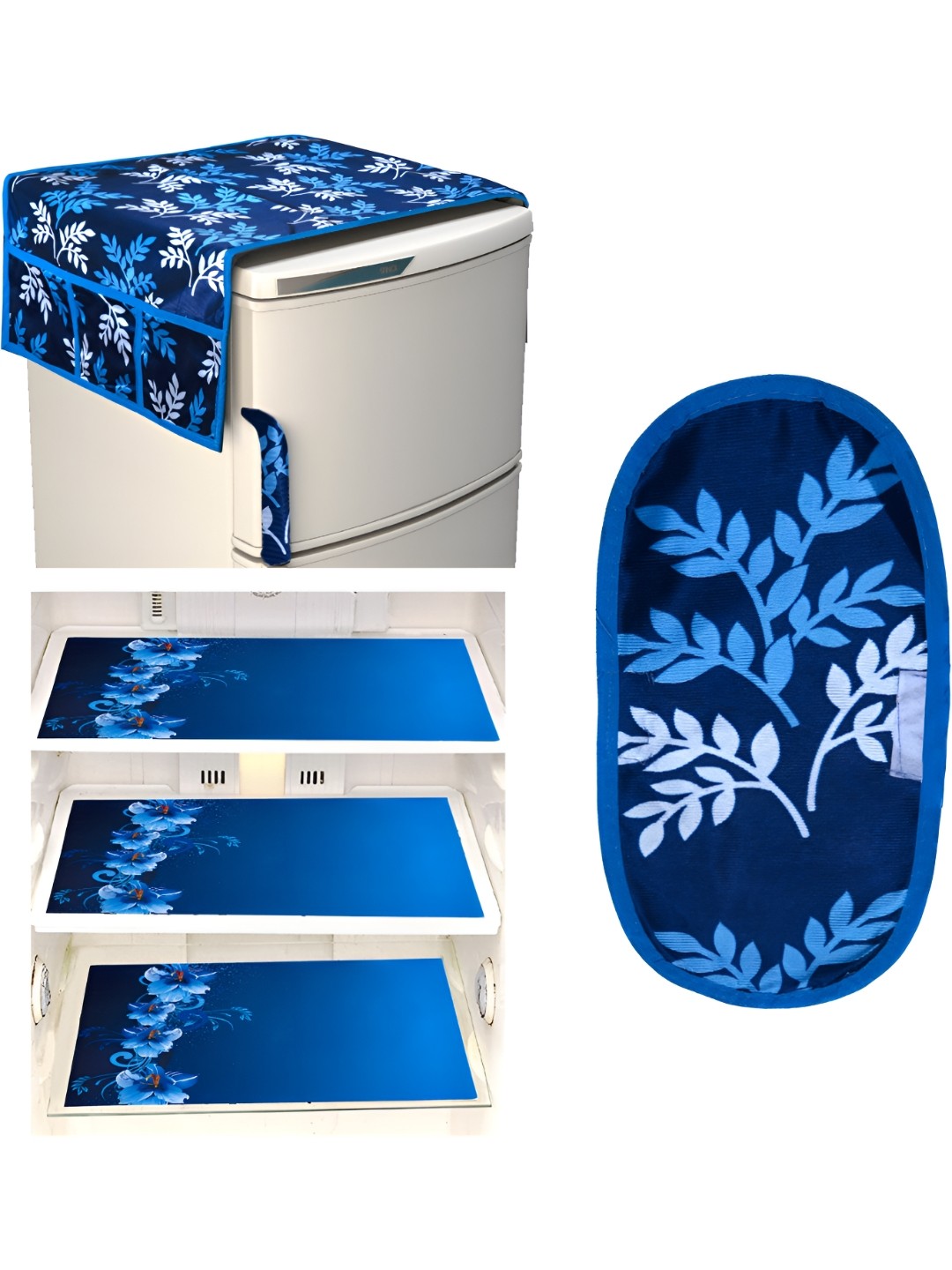 

REVEXO Blue 5 Pieces Refrigerator covers, Mats & Handle Cover