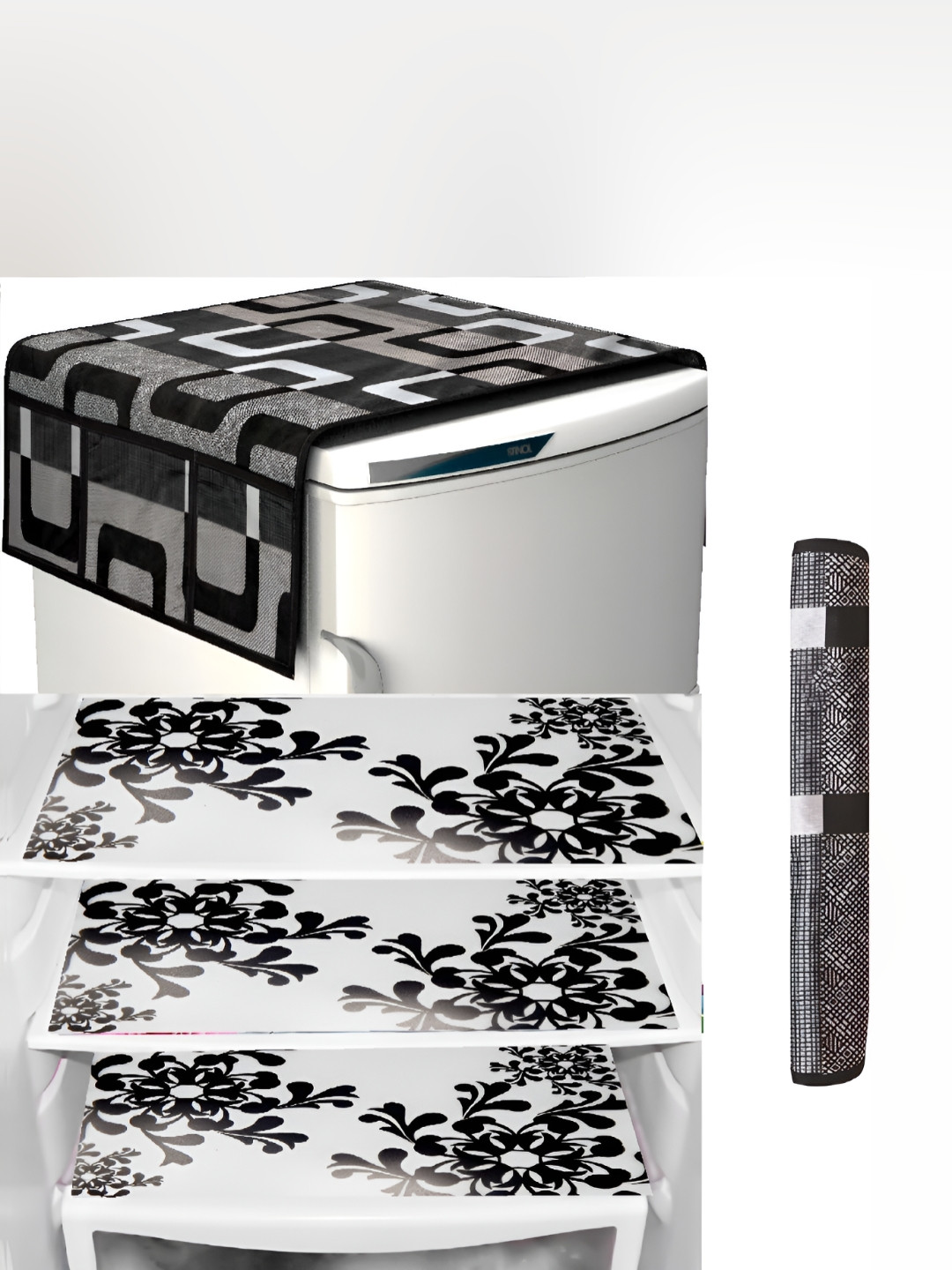 

REVEXO Black & White 5 Pieces Printed Fridge Top Cover Handle Covers & Mats