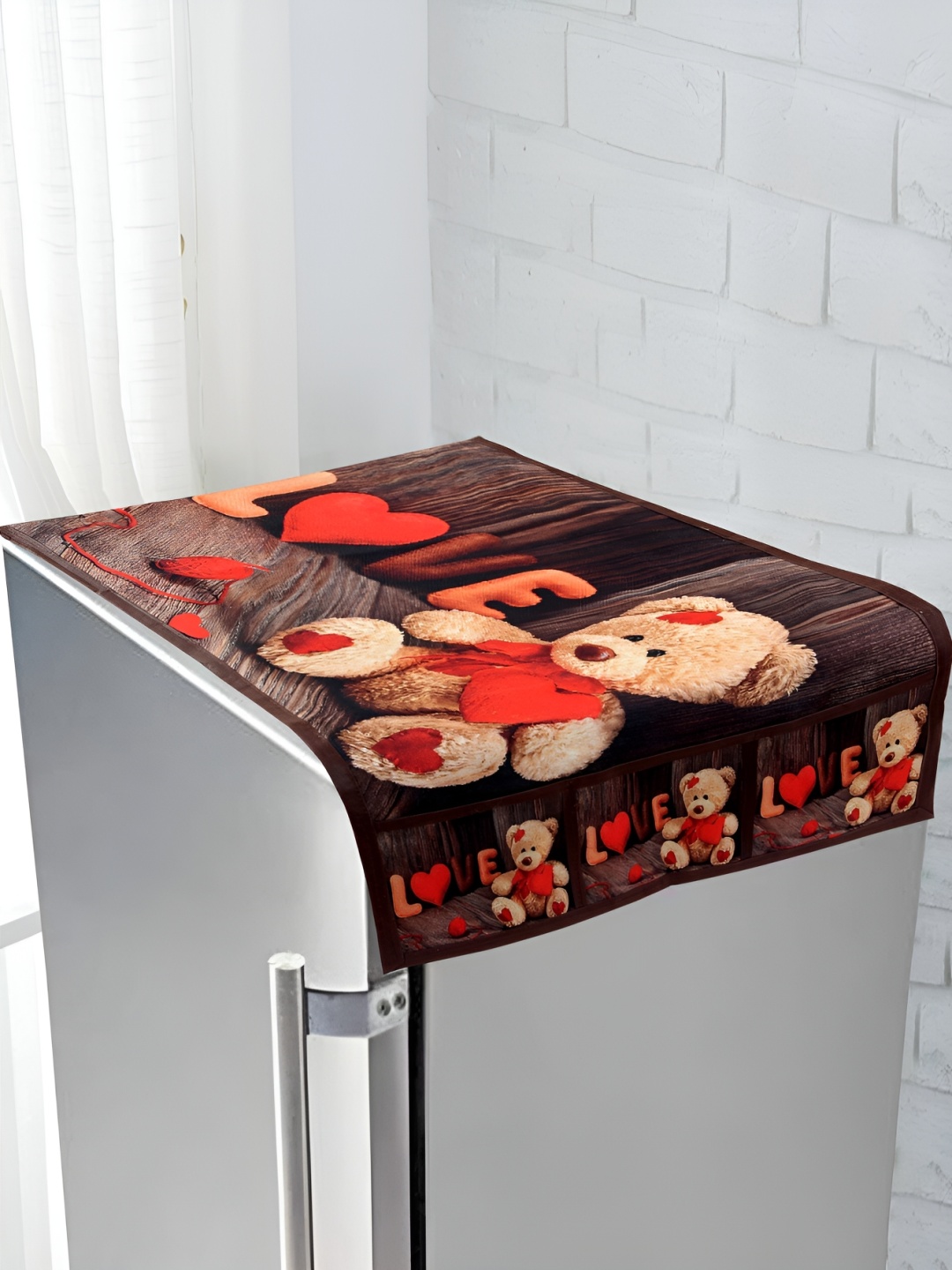 

REVEXO Red & Brown Printed Fridge Top Cover